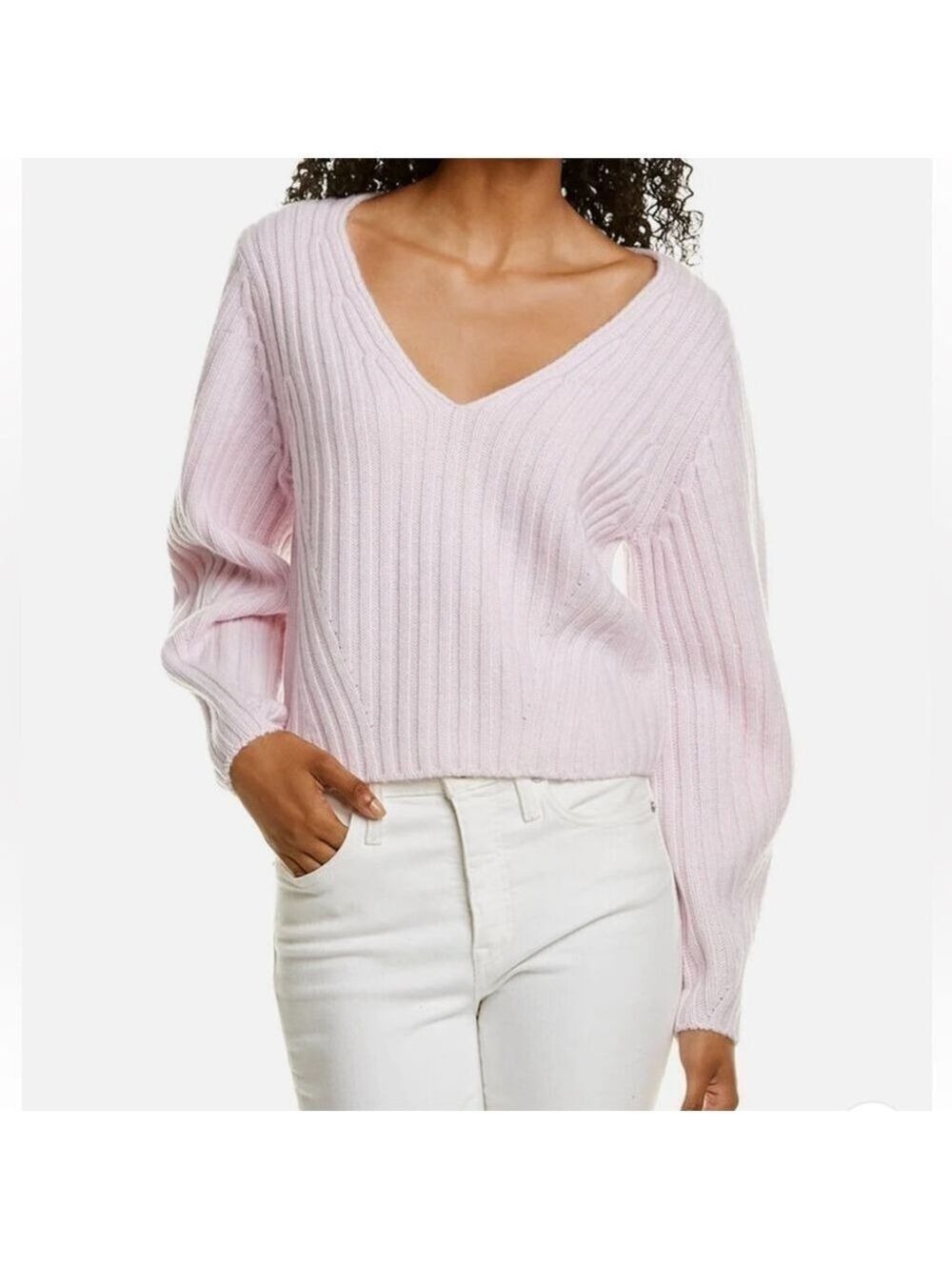 Vince V-Neck Wool & Cashmere-Blend Sweater Pink BarbieCore Pastel Academia L